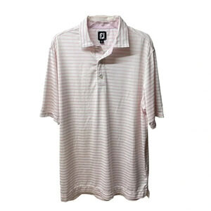 FootJoy Lisle 2 Color Stripe Self Collar. White/light pink. Size Lg. Retail $72